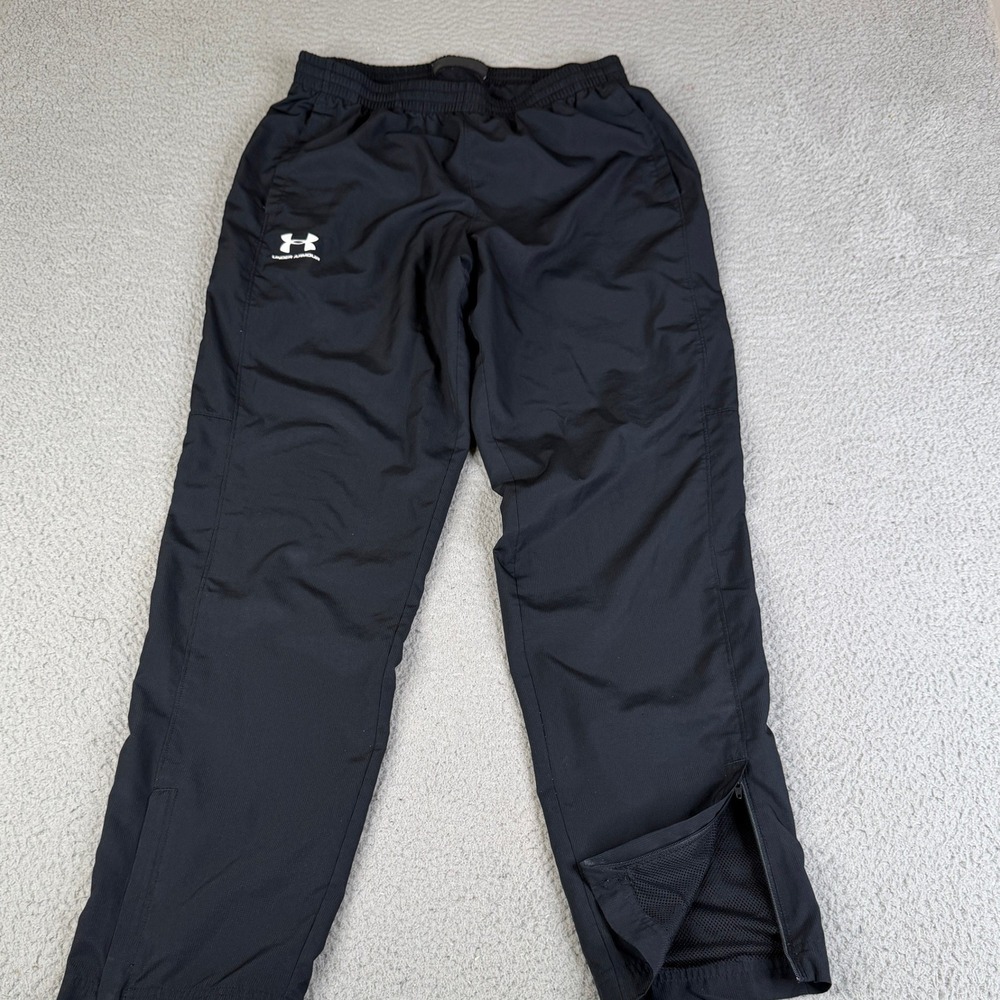 Under Armour Pants Mens Large Black Loose Fit Mesh Lined Track Ankle Zip Active